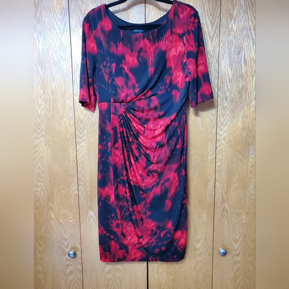 Connected Apparel Red and Black Midi Dress